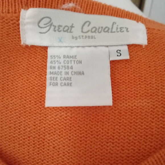 Vintage Great Cavalier Orange White Stripe Fruit Embroidered Knit Top Size Small - Picture 7 of 7